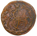 Russia Empire,	Catherine II the Great (1762 - 1796). 5 Kopeks, 1779, Copper, 51.2 gr, C#59.1, Bitkin 630