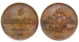 Russia Empire, Nicholas I (1826 - 1855). 5 Kopeks, 1831, Copper, 22.72 gr, C#140.1, Bitkin 482