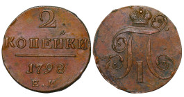 Russian Empire, Paul I (1796-1801). 2 Kopeks 1798, Copper, 20.48 gr, C#95.3, Bitkin 114
