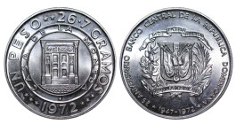 Dominican Republic, Fourth Republic (1966 - Present) . 1 Peso 1972, Silver, 26.7 gr, KM#34