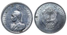 Germany East Africa, Wilhelm II (1888 - 1918). 1/4 Rupie 1891, Silver, 2.92 gr, KM#3