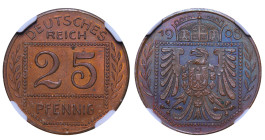 Germany, Wilhelm II (1888 - 1918). 25 Phennig 1908, Copper, 4.21 gr, Schaaf-18/G30, MS 65 BN, 6638496-050