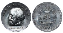 Germany, Kurt Geirg Kiesinger (1966 - 1969). 20 Mark 1968, Silver, 20.9 gr, KM#21, 150th anniversary of the birth of Karl Marx