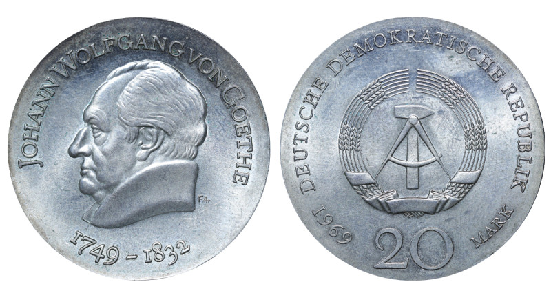 Germany, Kurt Geirg Kiesinger (1966 - 1969). 20 Mark 1969, Silver, 20.9 gr, KM#2...