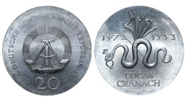 Germany, Willy Brandt (1969 - 1974). 20 Mark 1972, Silver, 20.9 gr, KM#41, 500th Anniversary of the Birth of Lucas Cranach, a painter