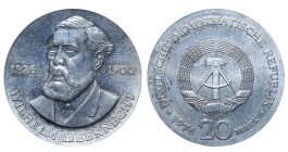 Germany, Helmut Schmidt (1974 - 1982). 20 Mark 1976, Silver, 20.9 gr, KM#63, 150th Anniversary of Birth of W. Liebknecht