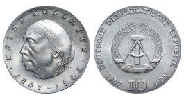 Germany, Kurt Geirg Kiesinger (1966 - 1969). 10 Mark 1967, Silver, 17 gr, KM#17, 100th Anniversary of Birth of Käthe Kollwitz