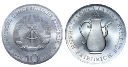 Germany, Kurt Geirg Kiesinger (1966 - 1969). 10 Mark 1969, Silver, 17 gr, KM#24, 250th Anniversary of Death of Johann Friedrich Böttger