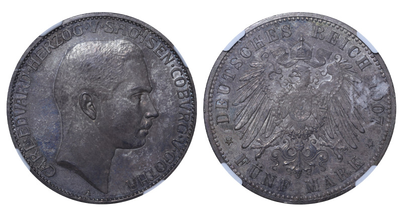 Germany,Saxe-Coburg-Gotha, Charles Edward (1900 - 1918). 5 Mark 1907, Silver, 27...