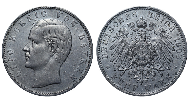 Germany, Otto (1886 - 1913). 5 Mark 1908, Silver, 27.70 gr, KM#915