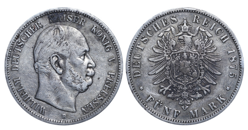 Germany, William I (1861 - 1888). 5 Mark 1875, Silver, 27.77 gr, KM#503