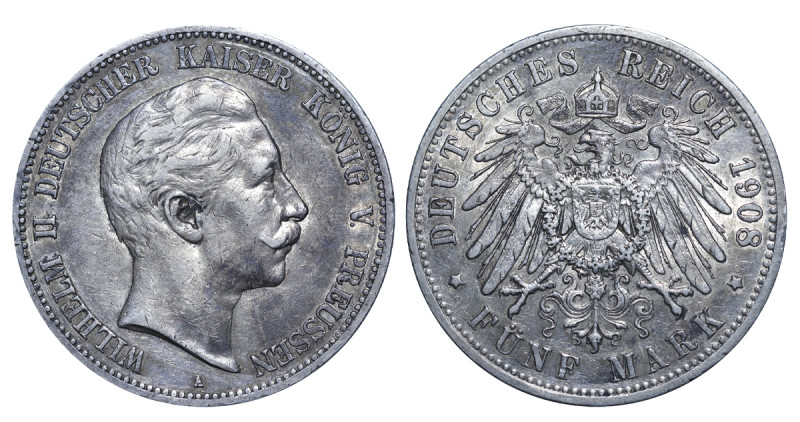 Germany, William II (1888 - 1918). 5 Mark 1908, Silver, 27.77 gr, KM#523