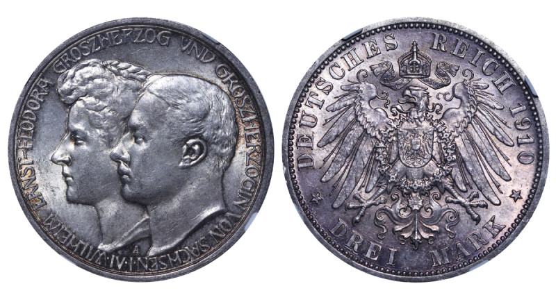 Germany, Saxe-Weimar-Eisenach, Wilhelm II (1888 - 1918).3 Mark 1910, Silver, 16....