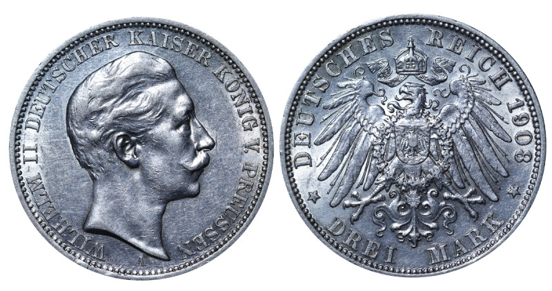 Germany, Wilhelm II (1888 - 1918). 3 Mark 1908, Silver, 16.67 gr, KM#522