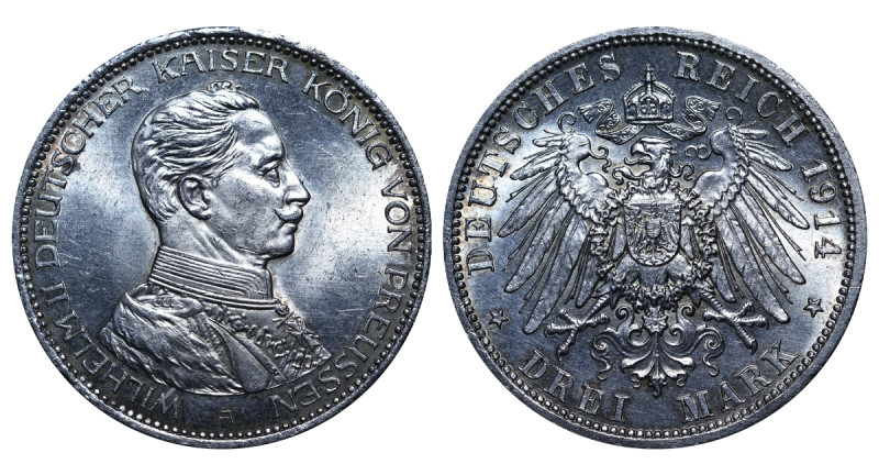 Germany, Wilhelm II (1888 - 1918). 3 Mark 1914, Silver, 11.11 gr, KM#538