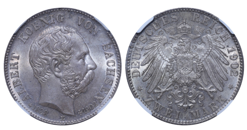 Germany, Saxony, Albert I (1873 - 1902). 2 Mark 1902, Silver, 11.11 gr, KM#1255,...