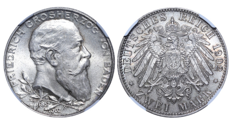 Germany, Baden, Wilhelm II (1888 - 1918). 2 Mark 1902, Silver, 11.11 gr, KM#272,...