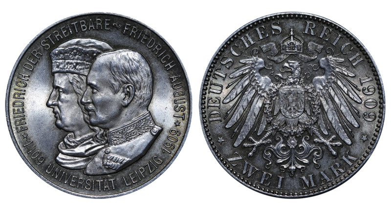 Germany, Frederick Augustus III (1904 - 1918). 2 Mark 1909, Silver, 11.11 gr, KM...