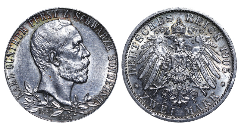 Germany, Charles Gunther (1880 - 1909). 2 Mark 1905, Silver, 11.11 gr, KM#152, 2...