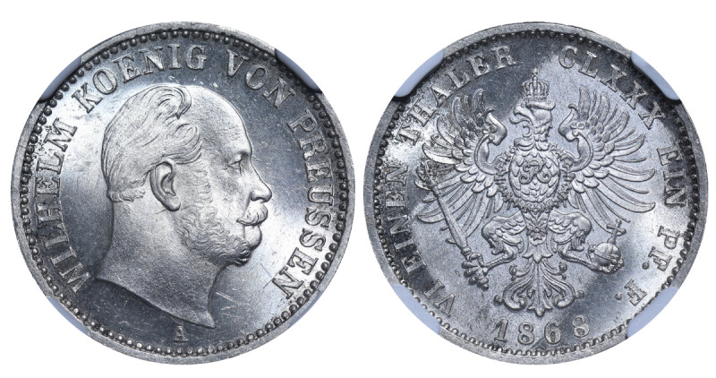 Germany, Wilhelm I (1861 - 1888). 1/6 Thaler 1868A. Silver, 5.34 gr, KM#495, MS ...