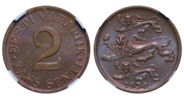 Estonia, Konstantin Pats (1934 - 1937). 2 Senti 1934, Bronze, 3.4 gr, KM#15, MS 62 BN, 6637401-002