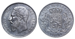 Belgium, Leopold II (1865 - 1909). 5 Francs 1870, Silver, 25 gr, KM#24