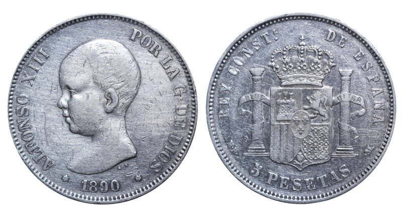 Spain, Alfonso XIII (1886-1931). 5 Pesetas 1890, Silver, 25 gr, KM# 689