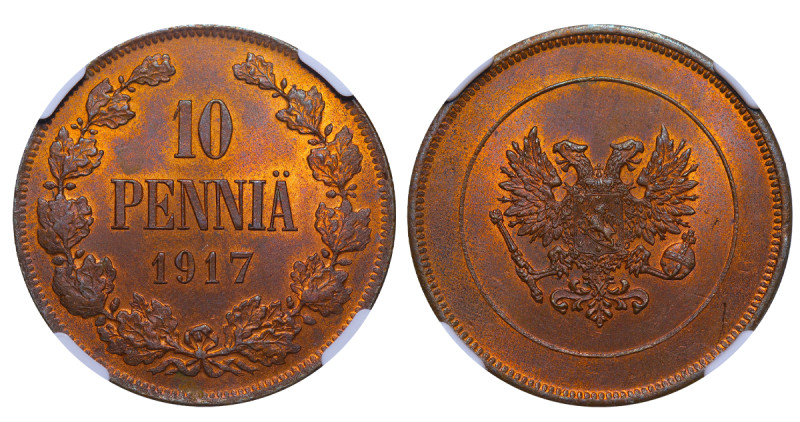 Finland, Nicholas II (1895 - 1917). 10 Pennia 1917, Cooper, 12,8 gr, KM#18, MS 6...