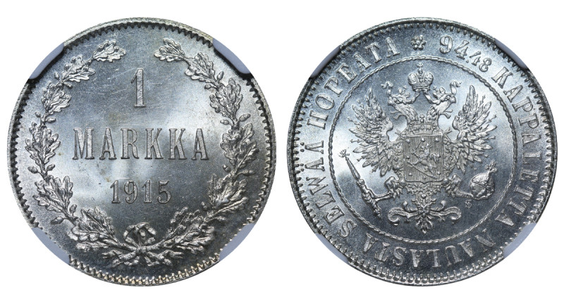 Finland, Nicholas II (1895 - 1917). 1 Markka 1915 S, Silver, 5,18 gr, KM#3.2, MS...