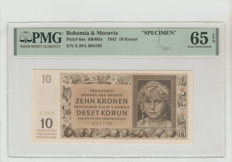 Bohemia&Moravia, Emil Hacha (1939 - 1945). 10 Korun, 1942, Pick#8as, SB405s, S/N...