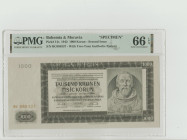 Bohemia&Moravia, Emil Hacha (1939 - 1945). 1000 Korun - Second Issue, 1942, Pick#14s, S/N BC088337 - With Two-Tone Guilloche Pattern, 66 Gem Uncircula...