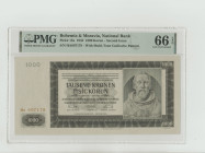 Bohemia&Moravia, Emil Hacha (1939 - 1945). 1000 Korun - Second Issue, 1942, National Bank, Pick#15a, S/N HA697178 - With Multi-Tone Guilloche Pattern,...