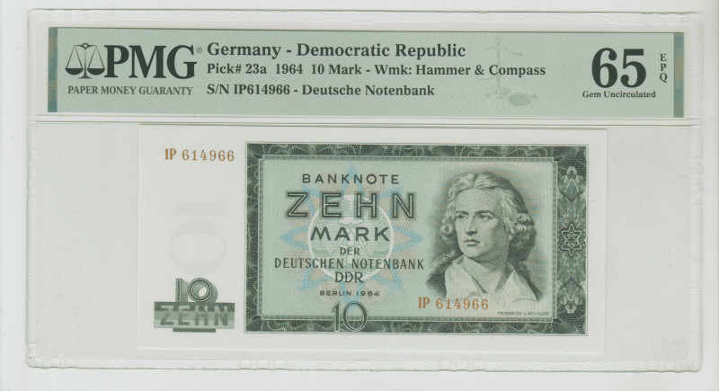 Germany, Ludwig Erhard (1963 - 1966). 10 Mark 1964, Democratic Republic, Pick#23...