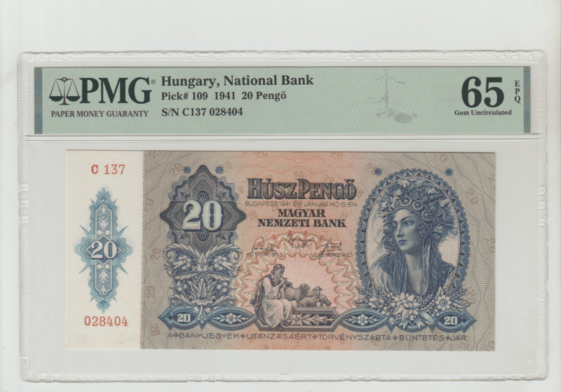 Hungary, Miklós Horthy (1920 - 1944). 20 Pengo 1941, National Bank, Pick#109, S/...