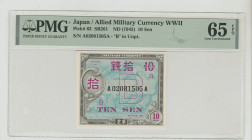 Japan, Hirohito (1926 - 1989). 10 Sen ND (1945), Allied Military Currency WWII, Pick#63, SB261, S/N A02081505A - "B" in Unpt, 65 Gem Uncirculated, 226...