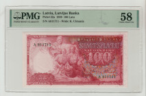 Latvia, Karlis Ulmanis (1936 - 1940). 100 Latu 1939, Latvijas Banka, Pick#22a, S/N A811711, Wmk: K. Ulmanis, 58 Choice About Unc, 2269404-008