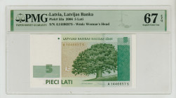 Latvia, Vaira Vike-Freiberga (1999 - 2007). 5 Lati 2006, Latvijas Banka, Pick#53a, S/N A1446657S - Wmk: Woman's Head, 67 Superb Gem Unc, 1912717-028