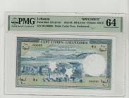 Lebanon, Camille Chaumoun (1952 - 1958). 100 Livres 1952-63,"Specimen" Pick#60s2, PLCB 91s, Printer: TDLR, S/N W4 00000 - Wmk: Cedar Tree - Perforated...