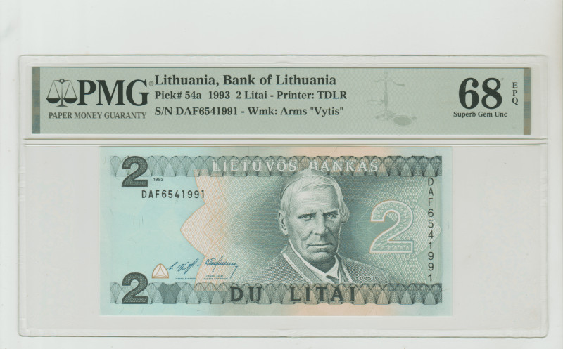 Lithuania, Vytautas Landsbergis (1990 - 1993). 2 Litai, 1993, Bank of Lathuania,...