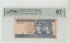 Lithuania, Algirdas Brazauskas (1993 - 1998). 10 Litu, 1997, Bank of Lathuania, Pick#59, Printer: TDLR, S/N AAD1325588 - Wmk: Arms "Vytis", 67 Superb ...