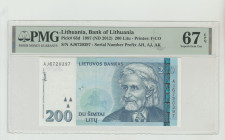 Lithuania, Algirdas Brazauskas (1993 - 1998). 200 Litu, 1997 (ND 2012), Bank of Lathuania, Pick#63d, Printer: F-CO, S/N AJ6720397 - Serial Number Pref...