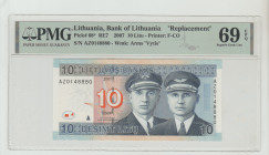 Lithuania, Valdas Adamkus (2004 - 2009). 10 Litu, 2007, Bank of Lathuania, Pick#68*, Printer: F-CO, S/N AZ0148880 - Wmk: Arms "Vytis", 69 Superb Gem U...