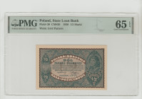 Poland, Jozef Pilsudski (1918 - 1922). 1/2 1920, State Loan Bank, Pick#30, CM#30, Wmk: Grid Pattern, 65 Gem Uncirculated, 1913431-021