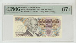 Poland, Lech Walesa (1990 - 1995). 2,000,000 Zlotych 1992, National Bank, Pick#158b, CM#190b, S/N B7360054 - Corrected Spelling "Konstytucyjny" 67 Sup...
