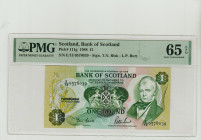 Scotland, Elizabeth II (1952 - 2022). 1 Pound 1988, Bank of Scotland, Pick#111g, S/N E/13 0578039 - Sign. T.N.Risk - L.P. Burt, 65 Gem Uncirculated, 1...