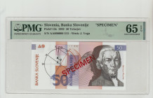 Slovenia, Milan Kucan (1991 - 2002). 50 Tolarjev 1992, Banka Slovenije, Pick#13s, S/N AA000000 515 - Wmk: J. Vega, 65 Gem Uncirculated, "Specimen", 22...