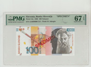 Slovenia, Milan Kucan (1991 - 2002). 100 Tolarjev 1992, Banka Slovenije, Pick#14s, S/N AA000000 515 - Wmk: R Jakopic, 67 Superb Gem Unc, "Specimen", 2...