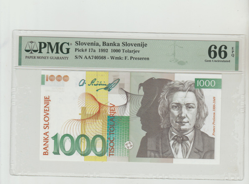 Slovenia, Milan Kucan (1991 - 2002). 1000 Tolarjev 1992, Banka Slovenije, Pick#1...