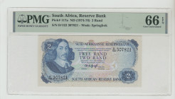 South Africa, Jacobs Johannes Fouche (1968 - 1975). 2 Rand, ND (1962-65), Reserve Bank, Pick#102b, Wmk: J. Van Riebeeck, S/N A/128 625208 - Sign.#5, 6...