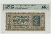 Ukraine, Leonid Korniyets (1939 - 1954). 50 Karbowanez 1942, German Occupation WWII, Pick#54, SB1266, S/N 35827319 - Central Bank, 65 Gem Uncirculated...